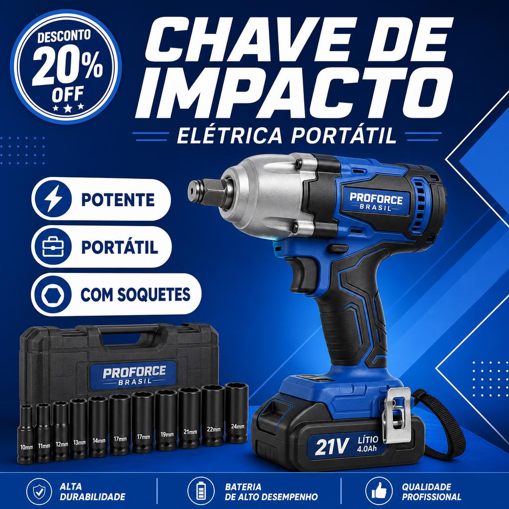 Chave de Impacto Elétrica Portátil sem Fio com Soquetes