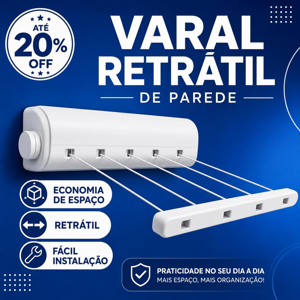 Varal Retrátil de Parede com Múltiplos Fios